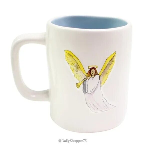NEW Rae Dunn by Magenta GLORY IN THE HIGHEST Blue Interior Dbl Sided Angel Mug - Picture 5 of 6